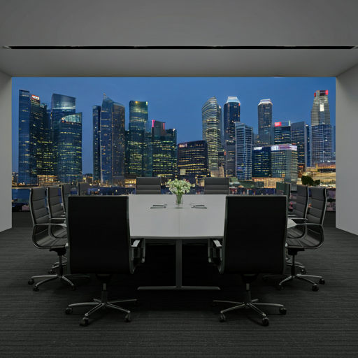 Private advisory boardroom overlooking the Singapore skyline — where Anchora conducts senior-level immigration consultations